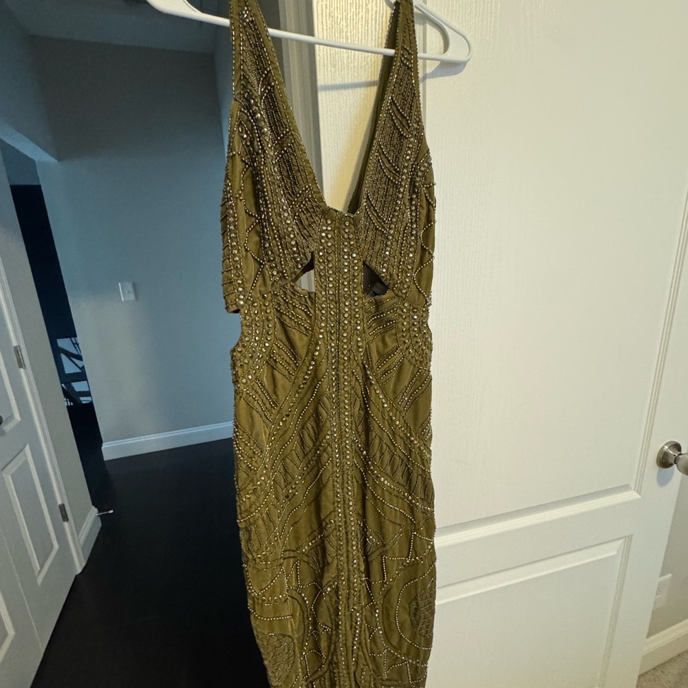 ASOS Tall Cut Out Olive Velvet Beaded Dress